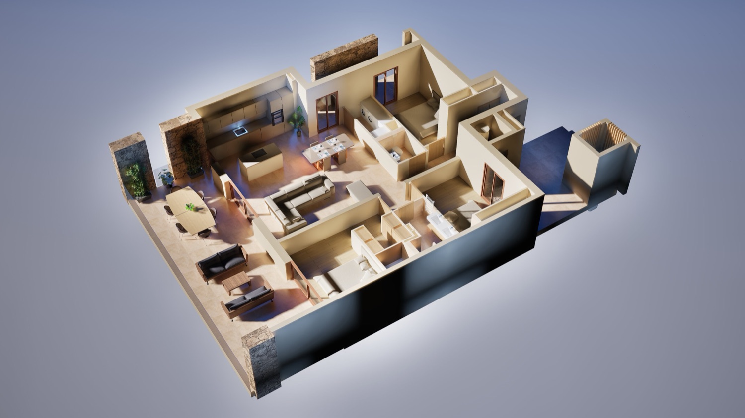 Plan 3D d'un appartement F4